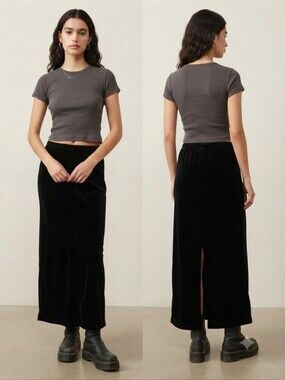 Vintage Carroll Reed Black Velvet Maxi Skirt Slit XL 90s Whimsigoth Grunge